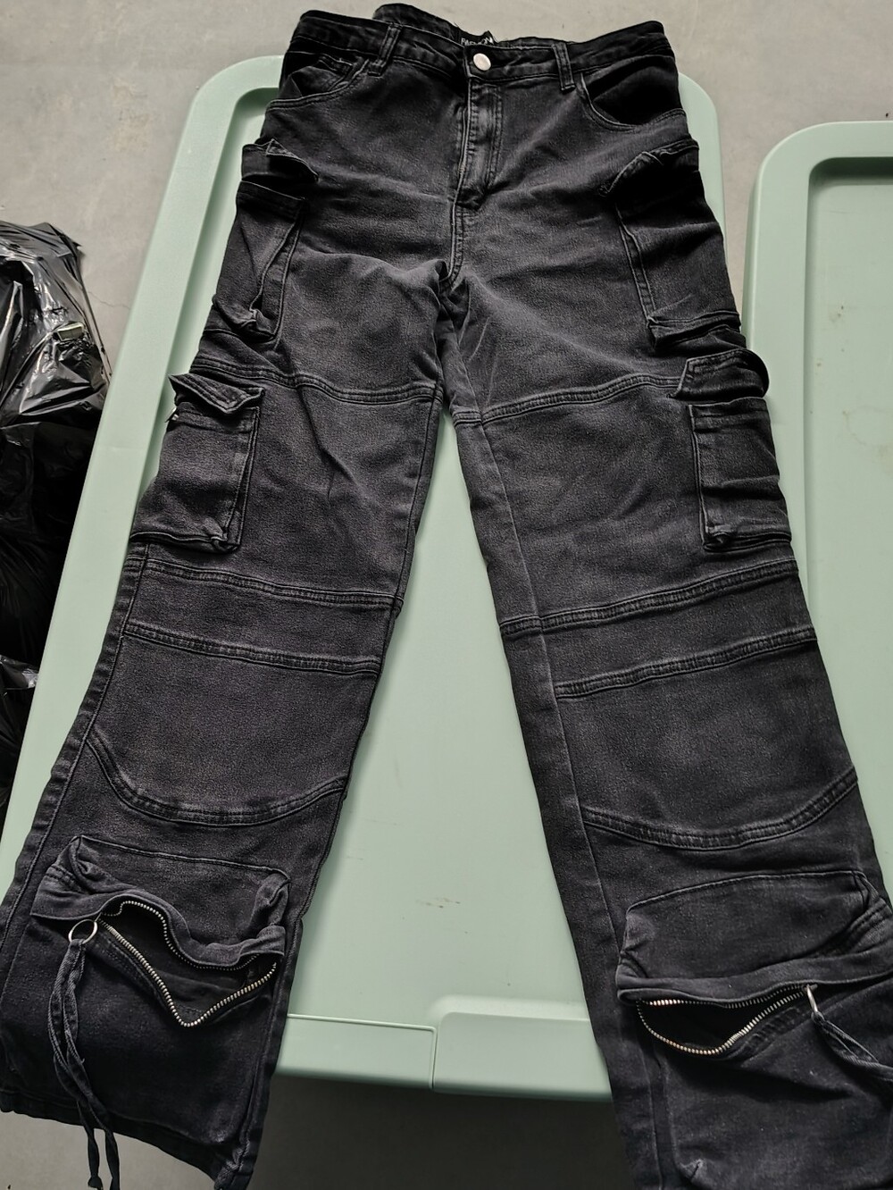 Fashion Nova Black Cargo Baggy Pocket Zip Pants Sz 9 Women Junior Teen Punk Emo